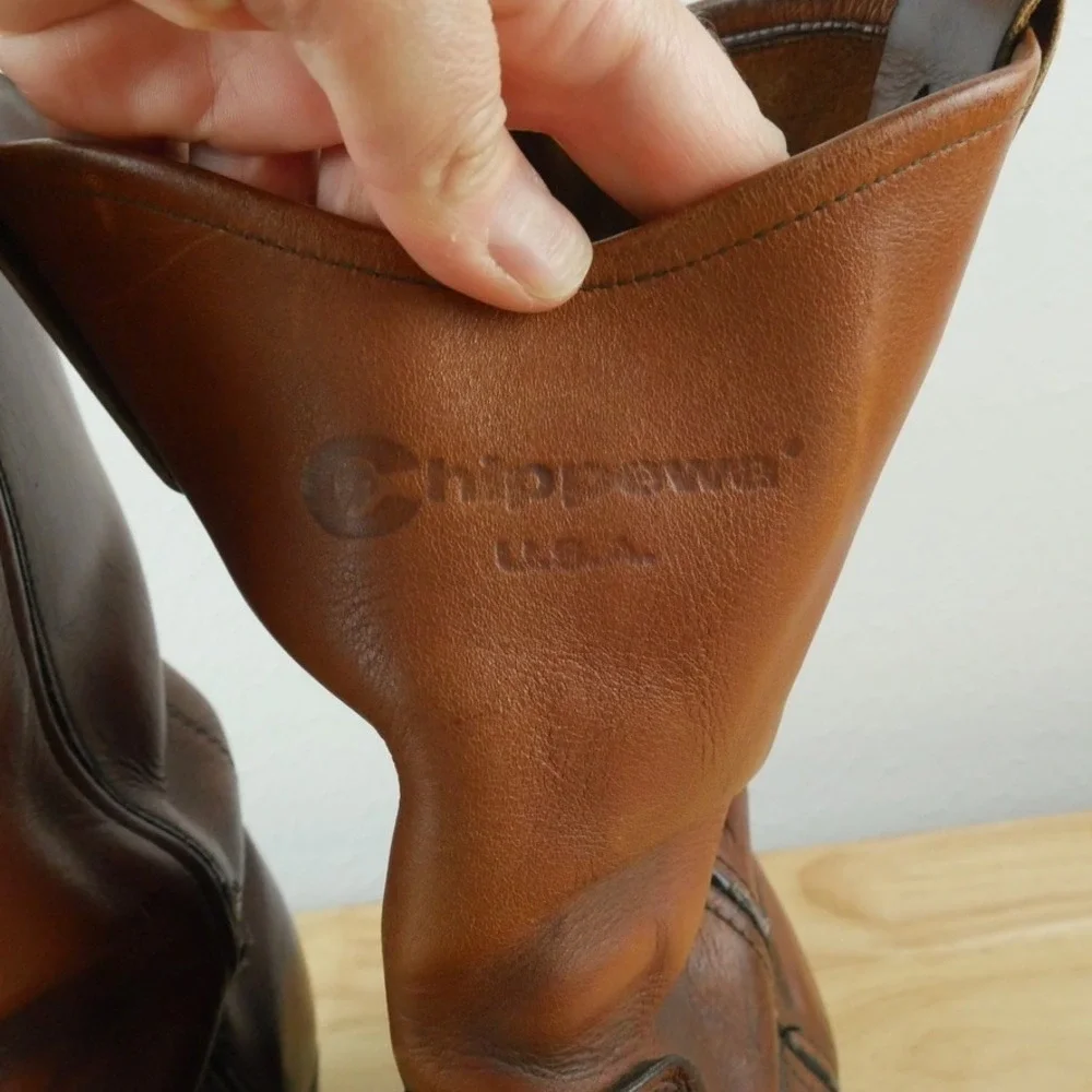Chippewa Vintage Brown Leather Work Boots Mens 10 B USA Western Roper Pull On